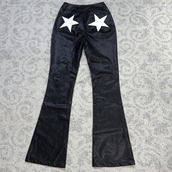 Nasty Gal Pants - Nasty Gal Faux Leather Star Bum Flared Pants‎ Size 0 Black Bellbottoms Rock New